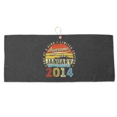 10th Birthday Gift Awesome Since January 2014 10 Year Old Large Microfiber Waffle Golf Towel