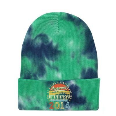 10th Birthday Gift Awesome Since January 2014 10 Year Old Tie Dye 12in Knit Beanie