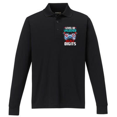 10th Birthday Gift For Boys Double Digits 10 Year Old Gifts Gamer Gift Performance Long Sleeve Polo