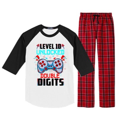 10th Birthday Gift For Boys Double Digits 10 Year Old Gifts Gamer Gift Raglan Sleeve Pajama Set