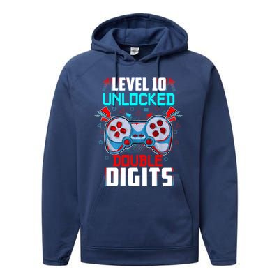 10th Birthday Gift For Boys Double Digits 10 Year Old Gifts Gamer Gift Performance Fleece Hoodie