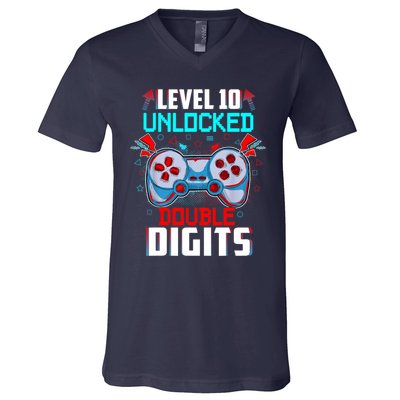 10th Birthday Gift For Boys Double Digits 10 Year Old Gifts Gamer Gift V-Neck T-Shirt