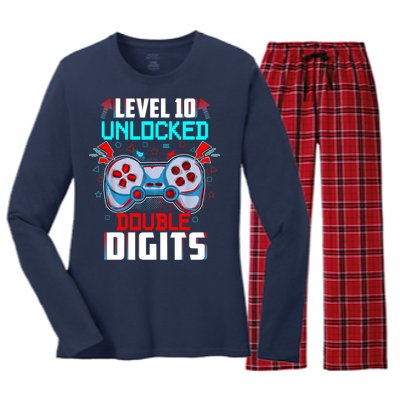 10th Birthday Gift For Boys Double Digits 10 Year Old Gifts Gamer Gift Women's Long Sleeve Flannel Pajama Set 