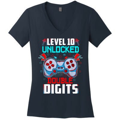 10th Birthday Gift For Boys Double Digits 10 Year Old Gifts Gamer Gift Women's V-Neck T-Shirt