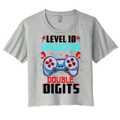 10th Birthday Gift For Boys Double Digits 10 Year Old Gifts Gamer Gift Women's Crop Top Tee