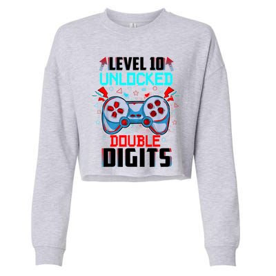 10th Birthday Gift For Boys Double Digits 10 Year Old Gifts Gamer Gift Cropped Pullover Crew