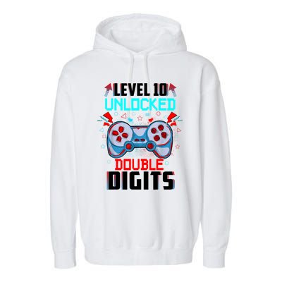 10th Birthday Gift For Boys Double Digits 10 Year Old Gifts Gamer Gift Garment-Dyed Fleece Hoodie