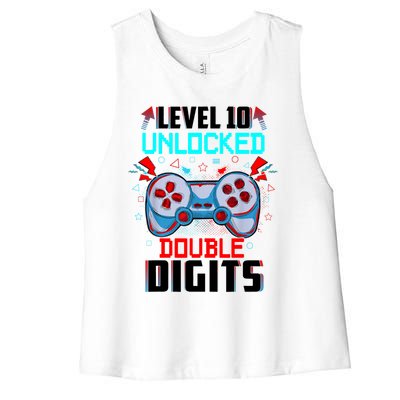 10th Birthday Gift For Boys Double Digits 10 Year Old Gifts Gamer Gift Women's Racerback Cropped Tank