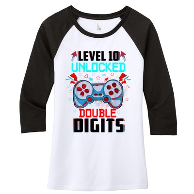 10th Birthday Gift For Boys Double Digits 10 Year Old Gifts Gamer Gift Women's Tri-Blend 3/4-Sleeve Raglan Shirt