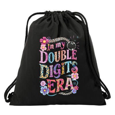 10th Birthday Girl In My Double Digits Era Retro 10 Year Old Drawstring Bag