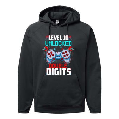 10th Birthday Gift For Double Digits 10 Year Old Gifts Gamer Gift Performance Fleece Hoodie