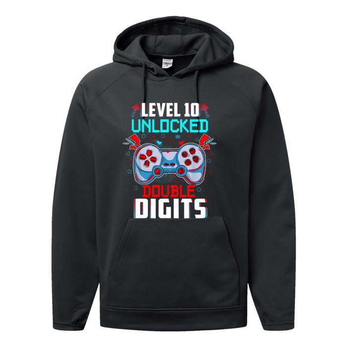 10th Birthday Gift For Double Digits 10 Year Old Gifts Gamer Gift Performance Fleece Hoodie