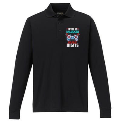 10th Birthday Gift For Double Digits 10 Year Old Gifts Gamer Gift Performance Long Sleeve Polo