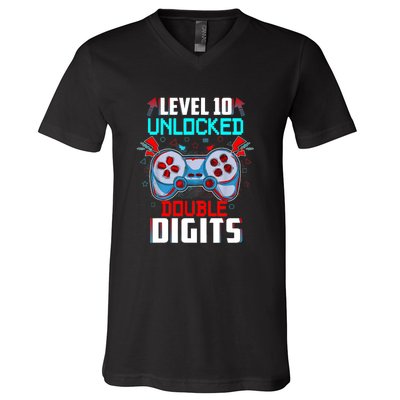 10th Birthday Gift For Double Digits 10 Year Old Gifts Gamer Gift V-Neck T-Shirt