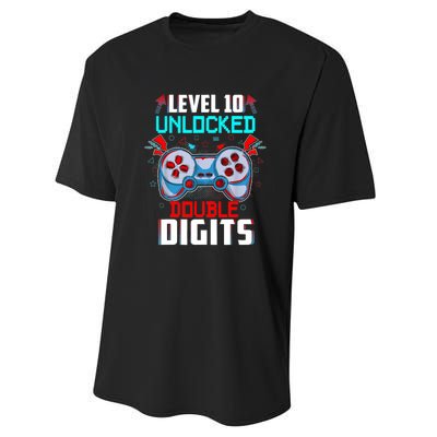 10th Birthday Gift For Double Digits 10 Year Old Gifts Gamer Gift Performance Sprint T-Shirt