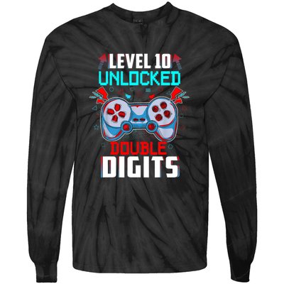 10th Birthday Gift For Double Digits 10 Year Old Gifts Gamer Gift Tie-Dye Long Sleeve Shirt