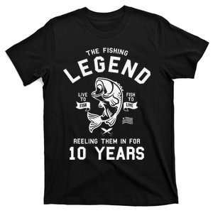 10th Birthday Gift The Fishing Legend 10 Years Fisherman T-Shirt