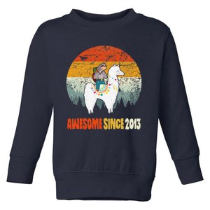 10th Birthday Gifts Awesome Since 2013 Sloth Riding Llama Toddler Sweatshirt