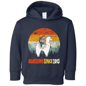 10th Birthday Gifts Awesome Since 2013 Sloth Riding Llama Toddler Hoodie