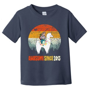 10th Birthday Gifts Awesome Since 2013 Sloth Riding Llama Toddler T-Shirt