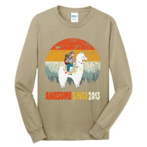 10th Birthday Gifts Awesome Since 2013 Sloth Riding Llama Tall Long Sleeve T-Shirt