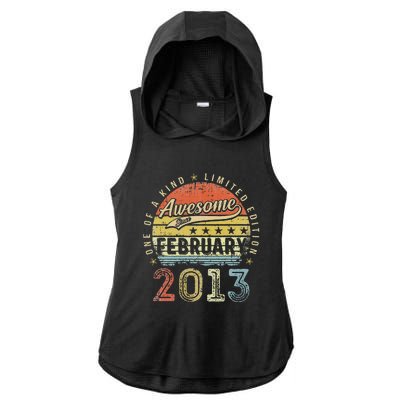 10th Birthday Gift Awesome Since February 2013 10 Year Old Cute Ladies PosiCharge Tri-Blend Wicking Draft Hoodie Tank