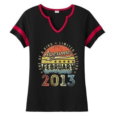 10th Birthday Gift Awesome Since February 2013 10 Year Old Cute Ladies Halftime Notch Neck Tee