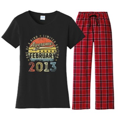 10th Birthday Gift Awesome Since February 2013 10 Year Old Cute Women's Flannel Pajama Set