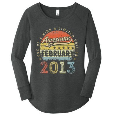 10th Birthday Gift Awesome Since February 2013 10 Year Old Cute Women's Perfect Tri Tunic Long Sleeve Shirt