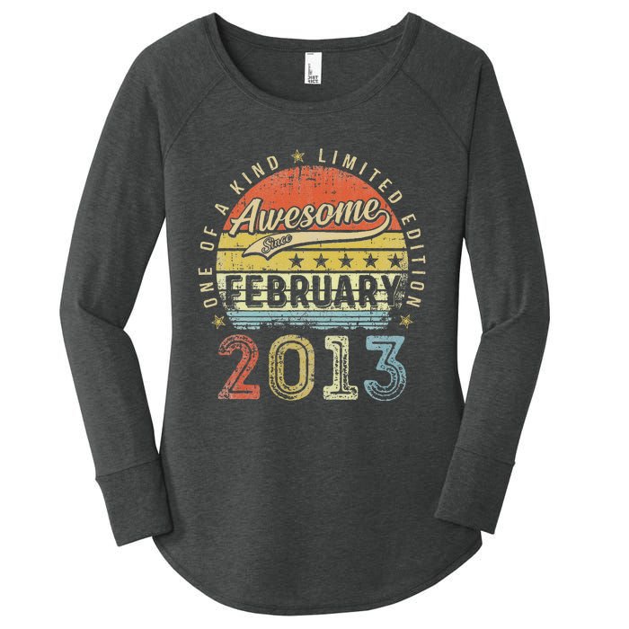 10th Birthday Gift Awesome Since February 2013 10 Year Old Cute Women's Perfect Tri Tunic Long Sleeve Shirt