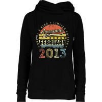 10th Birthday Gift Awesome Since February 2013 10 Year Old Cute Womens Funnel Neck Pullover Hood