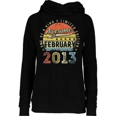 10th Birthday Gift Awesome Since February 2013 10 Year Old Cute Womens Funnel Neck Pullover Hood