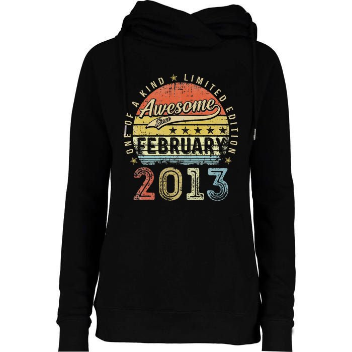 10th Birthday Gift Awesome Since February 2013 10 Year Old Cute Womens Funnel Neck Pullover Hood