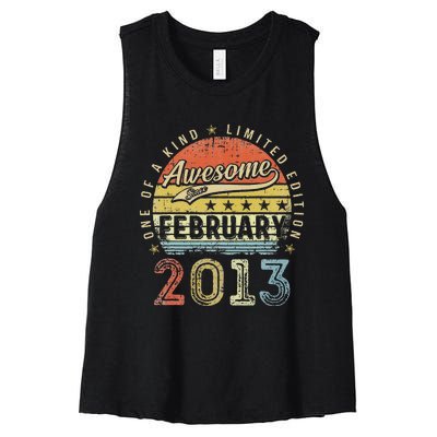 10th Birthday Gift Awesome Since February 2013 10 Year Old Cute Women's Racerback Cropped Tank