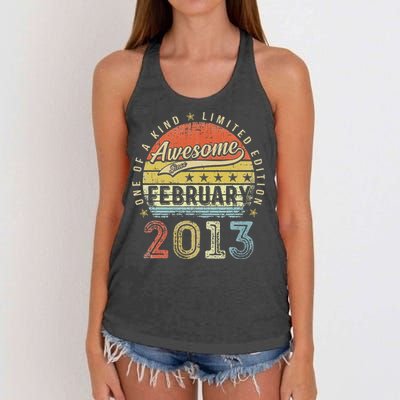 10th Birthday Gift Awesome Since February 2013 10 Year Old Cute Women's Knotted Racerback Tank