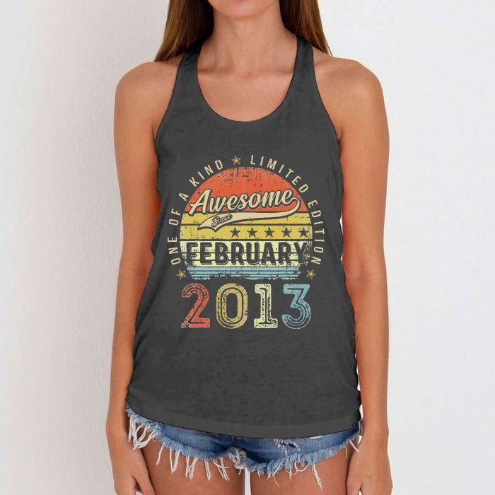 10th Birthday Gift Awesome Since February 2013 10 Year Old Cute Women's Knotted Racerback Tank