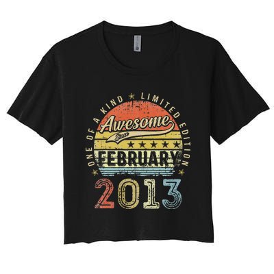 10th Birthday Gift Awesome Since February 2013 10 Year Old Cute Women's Crop Top Tee