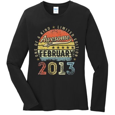 10th Birthday Gift Awesome Since February 2013 10 Year Old Cute Ladies Long Sleeve Shirt