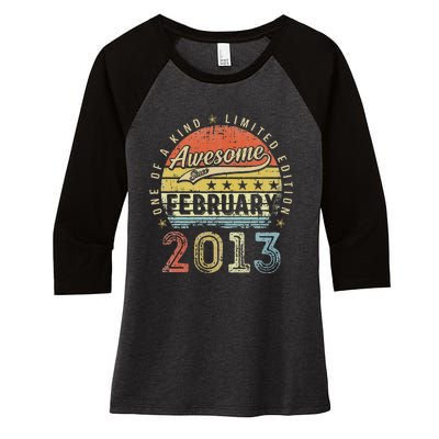 10th Birthday Gift Awesome Since February 2013 10 Year Old Cute Women's Tri-Blend 3/4-Sleeve Raglan Shirt