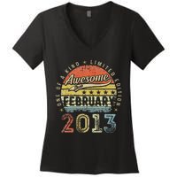 10th Birthday Gift Awesome Since February 2013 10 Year Old Cute Women's V-Neck T-Shirt