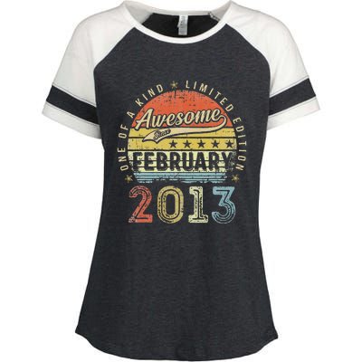 10th Birthday Gift Awesome Since February 2013 10 Year Old Cute Enza Ladies Jersey Colorblock Tee