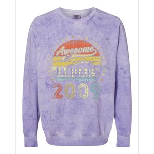 14th Birthday Gift Awesome Since January 2009 14 Year Old Colorblast Crewneck Sweatshirt