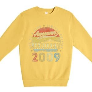 14th Birthday Gift Awesome Since January 2009 14 Year Old Premium Crewneck Sweatshirt