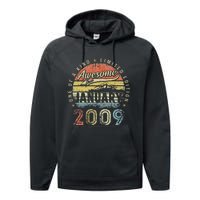 14th Birthday Gift Awesome Since January 2009 14 Year Old Performance Fleece Hoodie