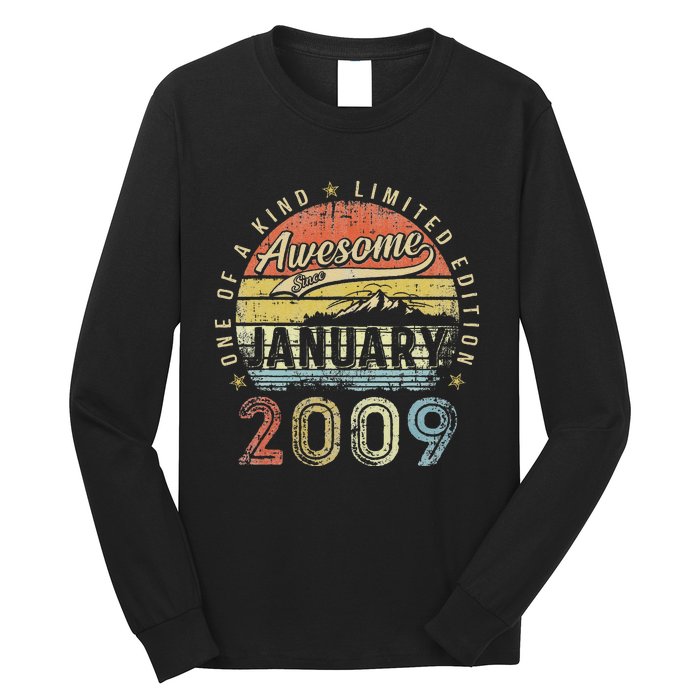 14th Birthday Gift Awesome Since January 2009 14 Year Old Long Sleeve Shirt