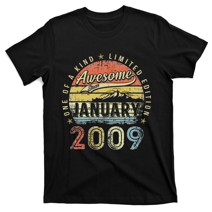 14th Birthday Gift Awesome Since January 2009 14 Year Old T-Shirt