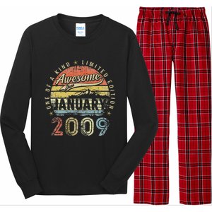 14th Birthday Gift Awesome Since January 2009 14 Year Old Long Sleeve Pajama Set