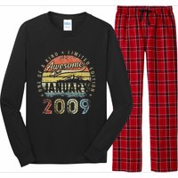 14th Birthday Gift Awesome Since January 2009 14 Year Old Long Sleeve Pajama Set