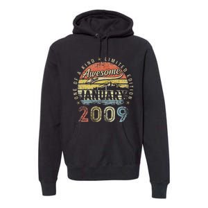 14th Birthday Gift Awesome Since January 2009 14 Year Old Premium Hoodie