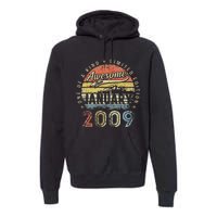 14th Birthday Gift Awesome Since January 2009 14 Year Old Premium Hoodie